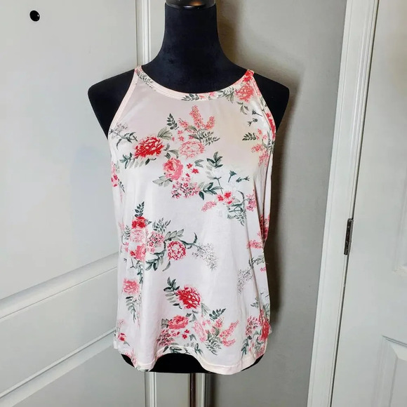 Flora by Flora Nikrooz Sleeveless Floral Blouse Keyhole Back Size Large - Picture 1 of 15